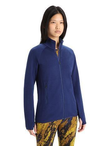Dámské Mikiny S Kapucí Icebreaker RealFleece™ Merino Elemental Long Sleeve Zip Královská Modrá Tmavě Blankyt | CZ 1282ILHS